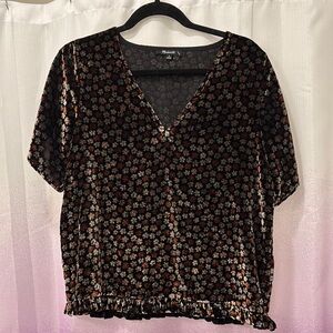 Madewell Black and Brown Floral Velvet Blouse